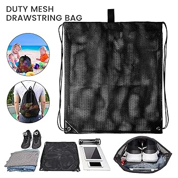 Mesh Drawstring Bag Heavy Duty Drawstring Backpack Black